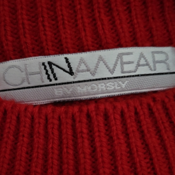 VINTAGE CHINAWEAR BY MORSLY RED KNIT FLORAL STICH PRINT SWEATER - Picture 5 of 6